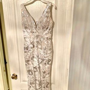 White and Silver Sequin PROM DRESS